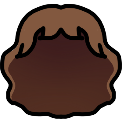 a wavy bob of brown hair with some bangs.